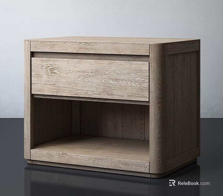 Simple Wooden Nightstand With Single Drawer And Open Storage Design 3d model 
