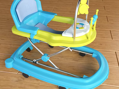 Colorful Blue And Yellow Baby Walker With Toy Bar And Wheels 3d model