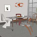 Modern Dining Table and Chair Combination Bauhaus Dining Table and Chair Rectangular Dining Table and Chair Marble Dining Table Four-person Dining Table and Chair Long Dining Table 3d model