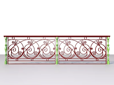 Decorative Railing With Intricate Scroll Patterns And Red Green Accents 3d model