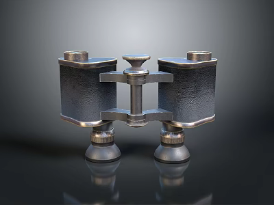 Vintage Metallic Binoculars With Dual Tubes Connecting Bridge And Base Knobs Design 3d model