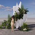 Scenic Photo Spot With White Drapery Green Foliage And Purple White Flowers