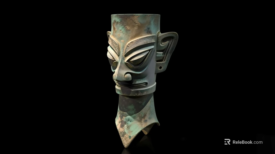Ancient Bronze Mask With Intricate Facial Features And Cultural Design 3d model 