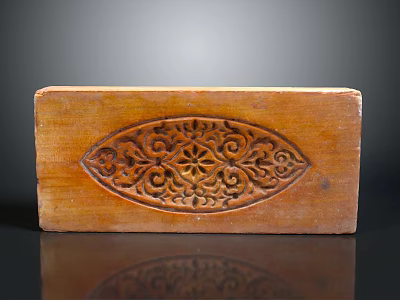Traditional Wooden Food Mold With Intricate Carved Floral Patterns for Baking 3d model