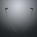 Wired In Ear Headphones Featuring Blue Silver Design And Reflective Finish On Gray Background