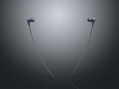 Wired In Ear Headphones Featuring Blue Silver Design And Reflective Finish On Gray Background 3d model