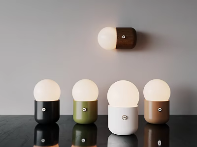 Modern Black Green White Brown Table Lamps With Round Globe Shades And Cylindrical Bases 3d model