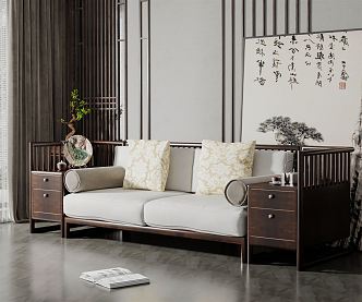 New Chinese-style double sofa 3d model