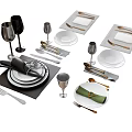 Elegant Tableware Set with Plates Knives Forks Wine Glasses Napkins and Placemats