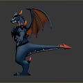 Blue Dragon Like Game Movie Character With Orange Wings And Horns