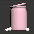 Pink Jar With Open Lid And White Heart Decorations On Dark Background
