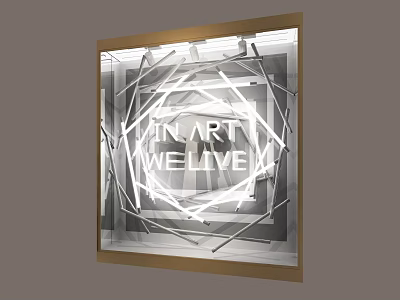 Modern Showcase With Art We Live Theme Geometric Light Design And Golden Frame 3d model
