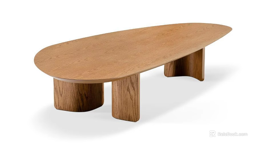 Natural Wooden Oval Shaped Coffee Table With Unique Cylindrical Legs Design 3d model 