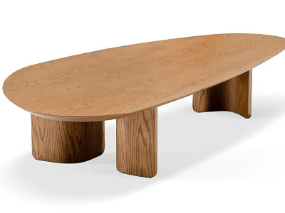 Natural Wooden Oval Shaped Coffee Table With Unique Cylindrical Legs Design 3d model