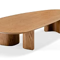 Natural Wooden Oval Shaped Coffee Table With Unique Cylindrical Legs Design