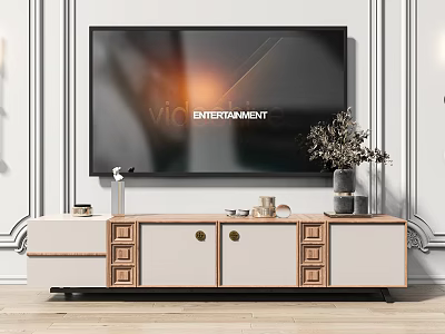 Modern TV Stand With Drawers Cabinet Doors For Living Room Entertainment And Decorative Vase 3d model