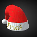 Red Christmas Hat with Green Dots White Brim and Gold Xmas Lettering White Pom-pom Decoration