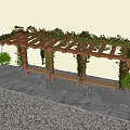Wooden Pergola Decorated With Green Vines And Orange Flowers With Benches