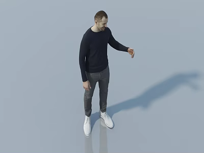 Man In Dark Long Sleeve Sweater Gray Pants And White Shoes Standing On Light Background 3d model