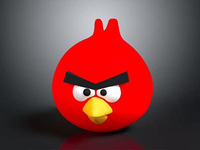 Red Angry Bird With Round Shape Angry Expression Black Eyebrows White Eyes And Yellow Beak 3d model