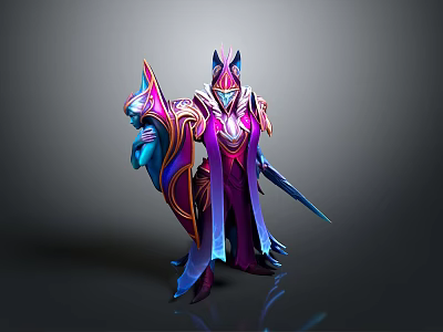 Fantasy Mythical Character Wearing Purple Blue Robe With Sword Sharp Ears Ornate Design 3d model