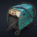 Old Blue Welding Machine With Control Panel Wheels Rusty Surface And Cable 3d model