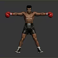 Shirtless Man in Boxing Stance Wearing Red Gloves and Black Shorts