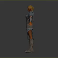 Standing Armored Character With Golden Hair Silver Blue Armor Cape And Metallic Guards