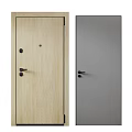 Modern Swing Doors In Light Wood Grain And Gray With Black Handles And Locks