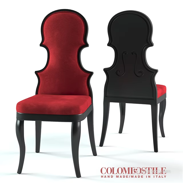 Elegant Accent Chair With Red Upholstered Seat Black Curved Back And Wooden Legs 3d model 