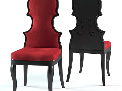 Elegant Accent Chair With Red Upholstered Seat Black Curved Back And Wooden Legs 3d model