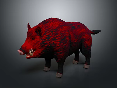 Game Movie Character Red Boar with Dark Red Fur and Sharp Tusks 3D Render 3d model