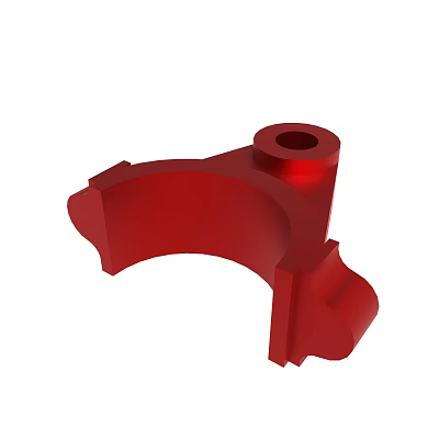 Red Industrial Mechanical Part Featuring Cylindrical Hole and Curved Design 3d model