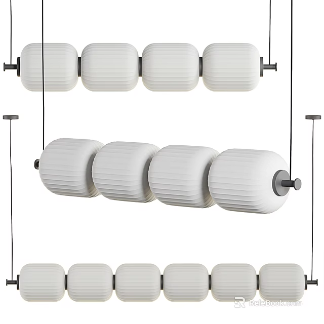 Modern White Chandelier With Multiple Cylindrical Pleated Shades Linear Design 3d model