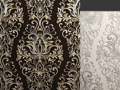 Intricate Ornate Carvings Gold And Silver On Dark And Light Backgrounds For Decorative Wallpaper Design 3d model