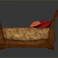 Classic Wooden Bed Frame With Red Upholstered Headboard And Floral Bedding