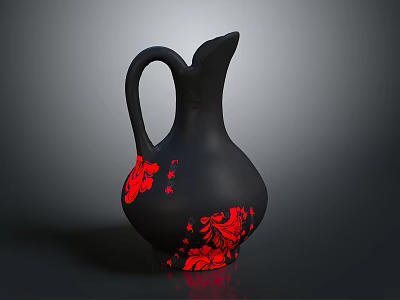 Black Wine Jug With Red Floral Patterns Modern Design On Dark Background 3d model