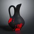 Black Wine Jug With Red Floral Patterns Modern Design On Dark Background