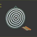 Green And White Circular Dartboard With Red Darts For Sports Equipment
