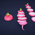 Fresh Red Radish Vegetable Display With Whole Halved And Sliced Pieces On Dark Background