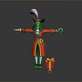 Man In Red Coat With Pink Hat And Hook Hand Standing By Gift Box