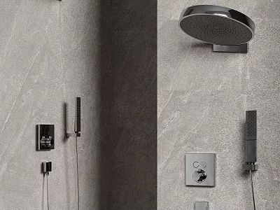 Sleek Modern Black Wall Mounted Shower Head System With Handheld And Control 3d model