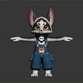 Cartoon Animal Character With Big Ears Blue Overalls White Paws And Black Tail