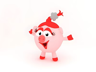 cartoon pig animated character ip jewelry pendant plush toy doll pink pig 3d model