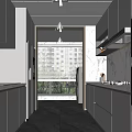 Modern Kitchen Interior With White Cabinets Marble Walls Grey Flooring And Open Layout 3d model