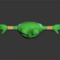 Green Frog Cartoon Character With Blue Outfit Brown Belt Crossbody Bag And Open Arms