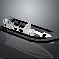 Modern Recreational Boat With Open Deck Black And White Color Comfortable Seats And Console Structure