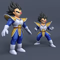 Game Anime Character in Blue Gold Armor with Standing and Action Poses