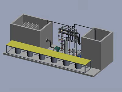 Industrial Equipment Setup With Piping System Cylindrical Tanks And Yellow Platform 3d model
