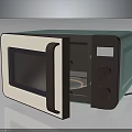 Turquoise and Brown Microwave Oven with Open Glass Door and Control Knobs 3d model